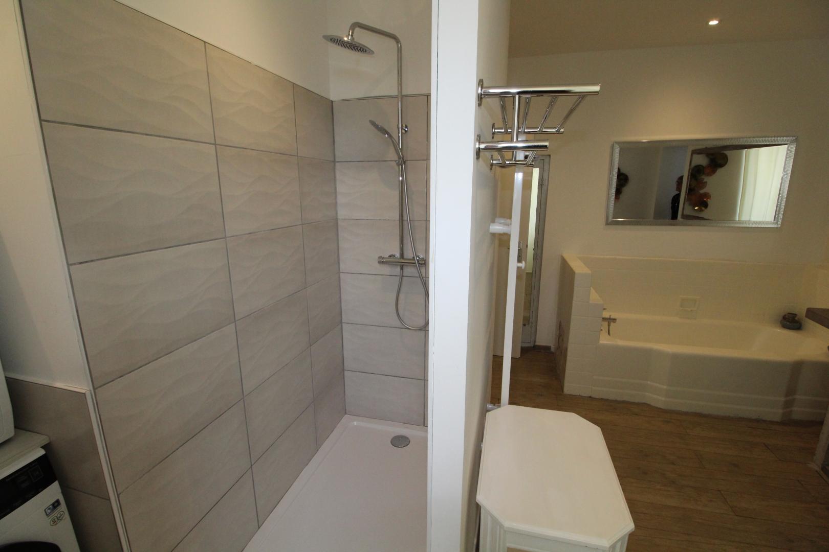 Salle de bain (baignoire et douche) et lave linge - Chambre Jade photo 15