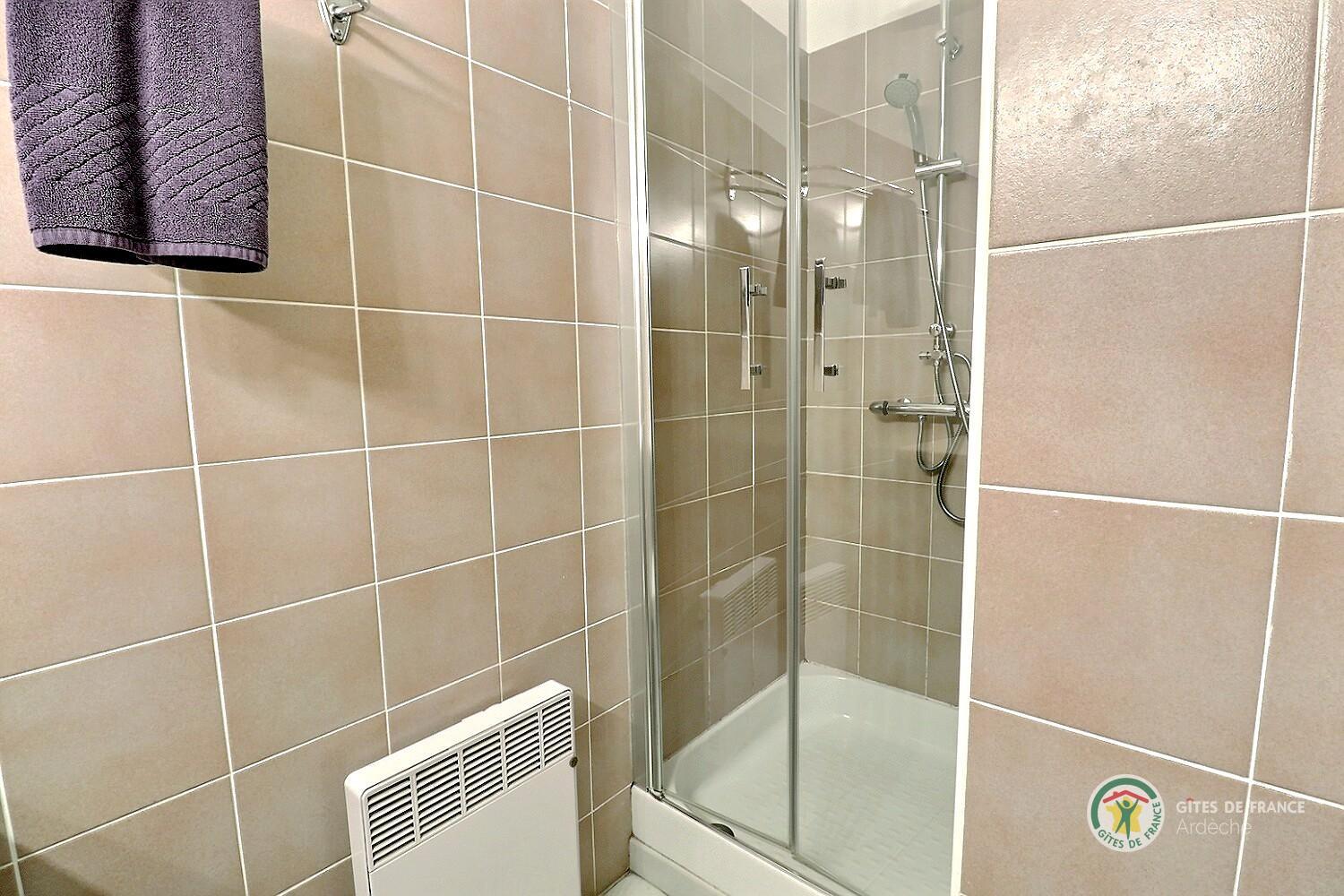 Salle d'eau de la chambre La Fenière avec vasque et douche photo 18